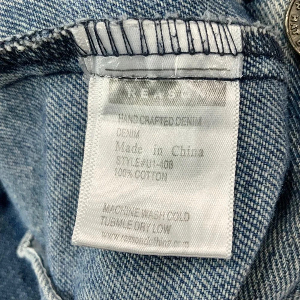 Reason Blue Button Up Gradient Denim Jacket M Collar Long Sleeve Graphic Print - Picture 8 of 9